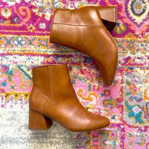 chestnut brown faux leather ankle boots